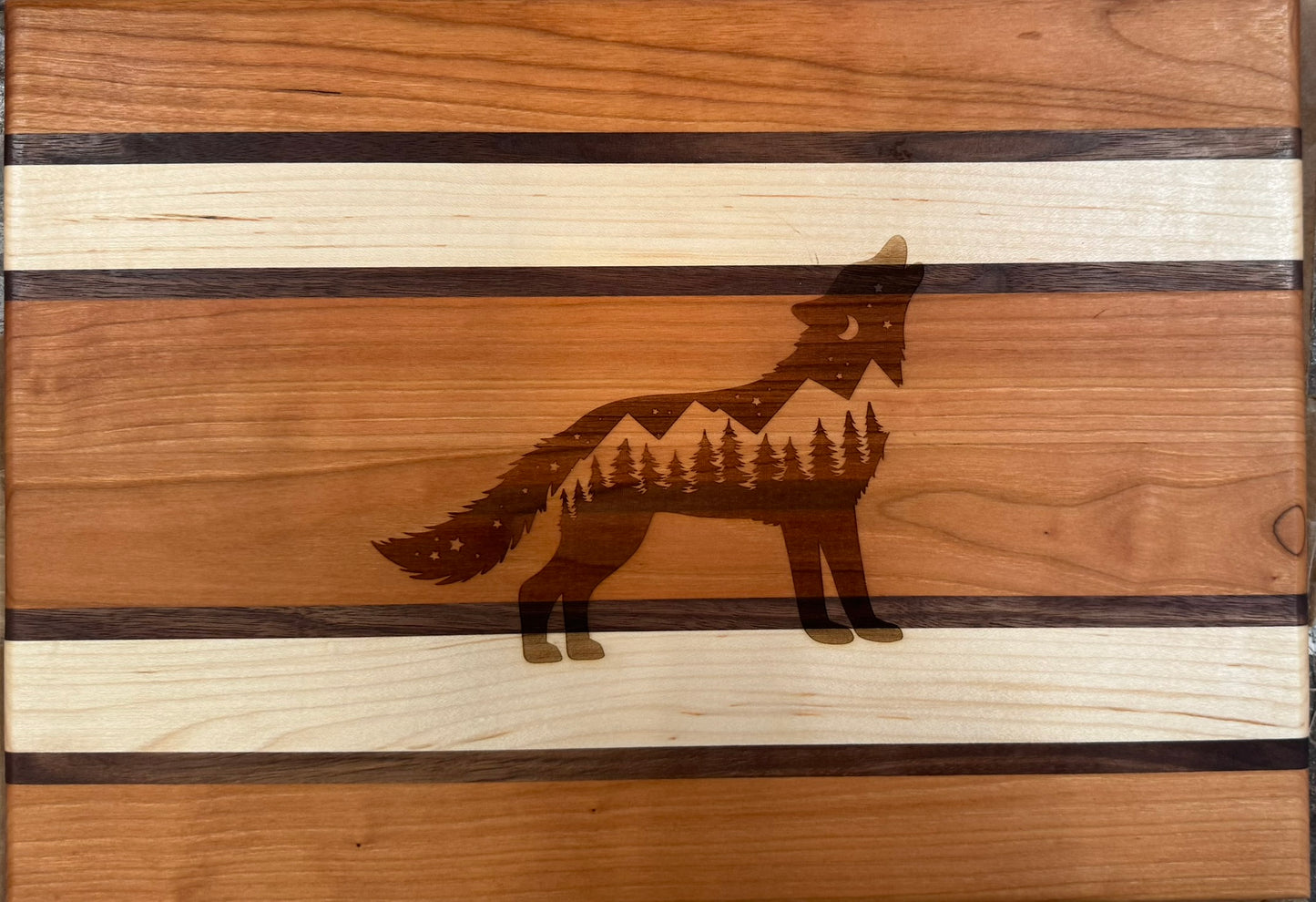 Engraved Walnut, Cherry & Maple Cutting Board - #25-B-0030