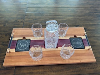 Luxury Drink Tray Set - With Crystal Glasses & Coasters - #25-CD-0010