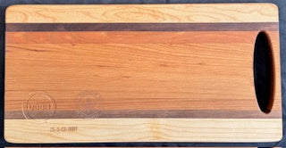 Maple, walnut and cherry wood Rectangular cutting and serving board with engraved Christmas trees