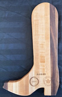 Maple and walnut wood holiday boot shaped serving board