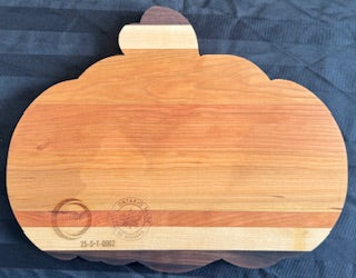 Maple, walnut and cherry wood pumpkin shaped serving tray