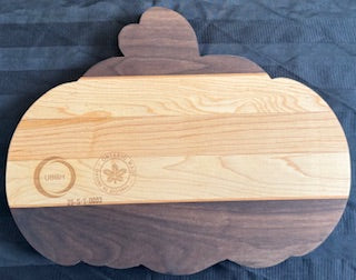 Maple, walnut and cherry wood pumpkin shaped serving tray
