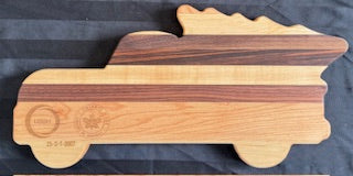 Maple, walnut, zebrawood and cherry wood truck carrying a Christmas tree shaped tray