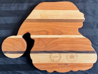 Maple, walnut and cherry wood Santa tray with engraved milk and cookies