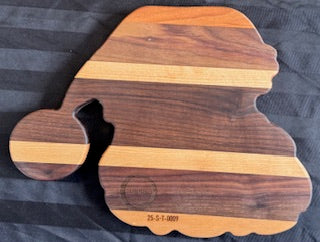 Maple, walnut and cherry wood Santa tray with engraved milk and cookies