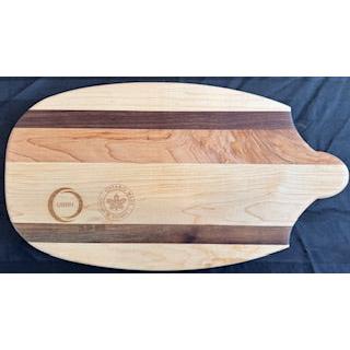 Engraved Maple, Cherry & Walnut Rounded Serving Board – rounded serving board with engraved details in premium hardwoods