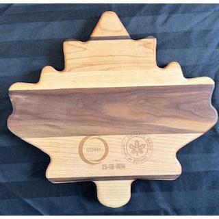 Engraved Maple & Walnut Maple Leaf Shaped Serving Board – two-tone maple leaf serving board with engraved details
