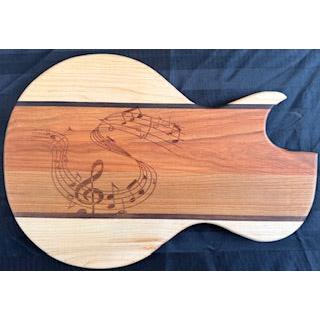 Engraved Cherry, Maple & Walnut Guitar Shaped Serving Board - #25-SB-0017