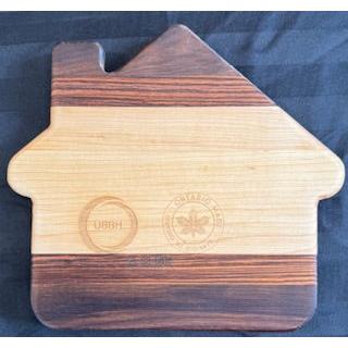 Engraved Maple, Zebrawood & Walnut House Shaped Serving Board - #25-SB-0018