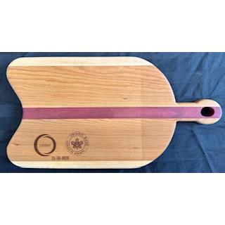 Cherry, Maple & Purple Heart Panhandle Shaped Serving Board – handcrafted panhandle board with cherry, maple, and purple heart woods