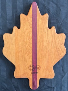 Cherry & Purple Heart Leaf Shaped Serving Board – unique two-tone hardwood leaf shaped serving board