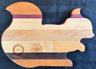 Maple, Cherry, Walnut & Purple Heart Squirrel Shaped Serving Board – handcrafted multi-wood squirrel shaped serving board