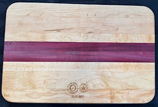 Purple heart and maple wood serving tray with 'I AM CANADIAN' engraving