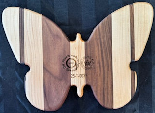 Walnut and maple wood butterfly shaped tray