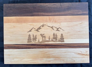 Engraved Maple, Walnut & Zebrawood Cutting Board - #25-B-0018