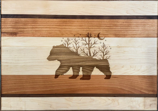 Engraved Walnut, Maple & Cherry Cutting Board - #25-B-0026