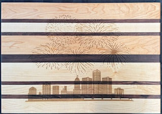 Maple, Cherry & Walnut Edge Grain Engraved Cutting Board - #25-B-0042