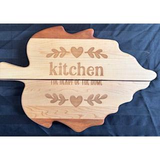 Engraved Maple, Cherry & Walnut Wide Leaf Shaped Serving Board - #25-SB-0006
