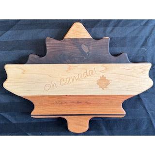 Engraved Maple, Cherry & Walnut Maple Leaf Shaped Serving Board - #25-SB-0015